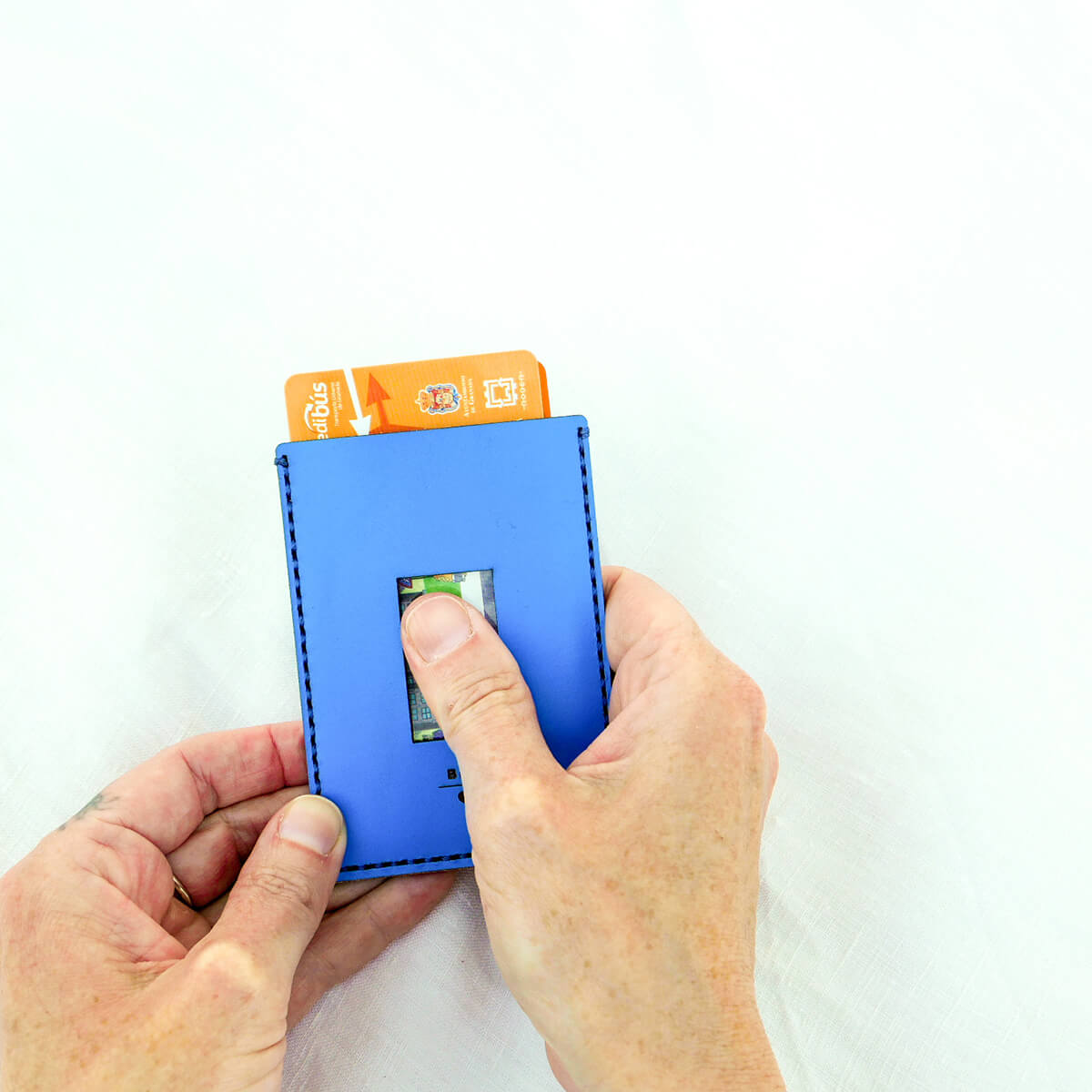Hand-stitched leather card holder